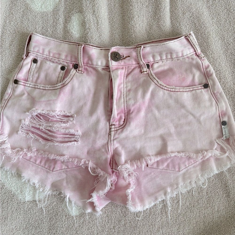 One Teaspoon Pink Distressed Denim Women Shorts